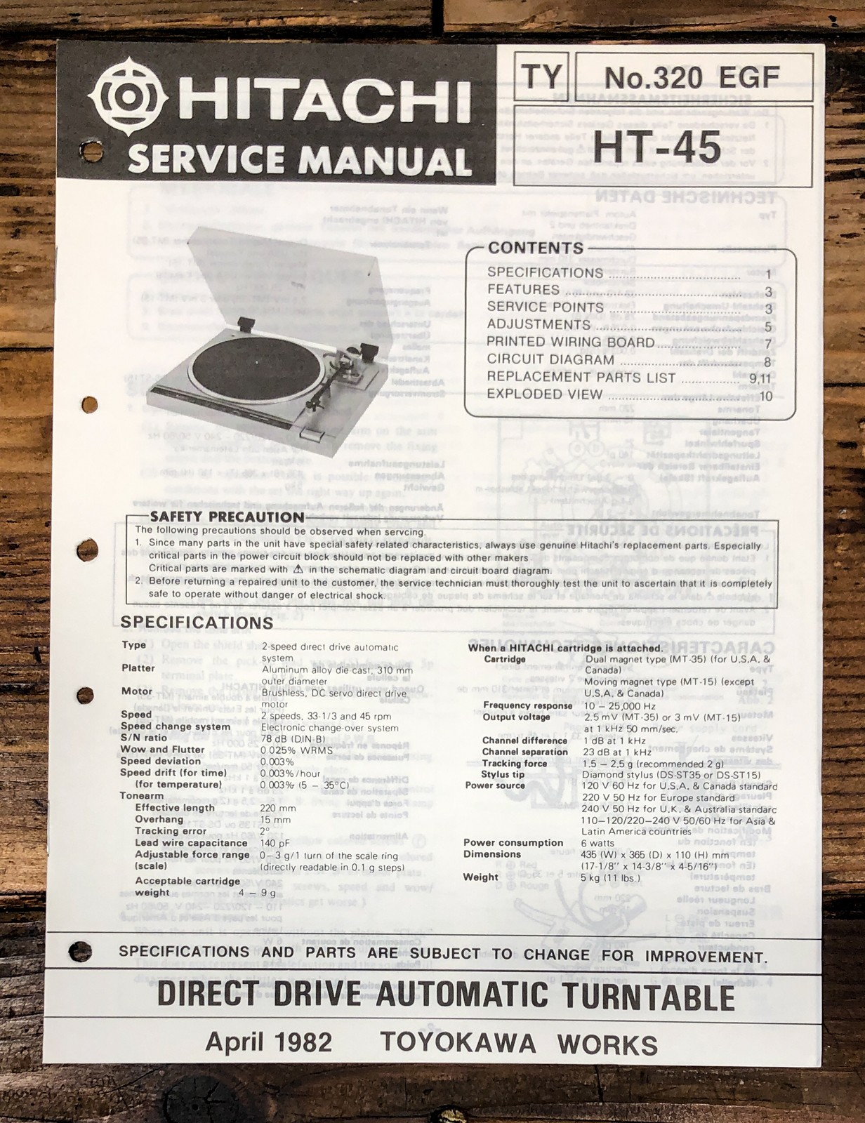 Hitachi HT-45 Record Player / Turntable Service Manual *Original*