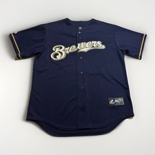 Vintage Majestic Brewers Lewis 19 Jersey Navy USA Made Large