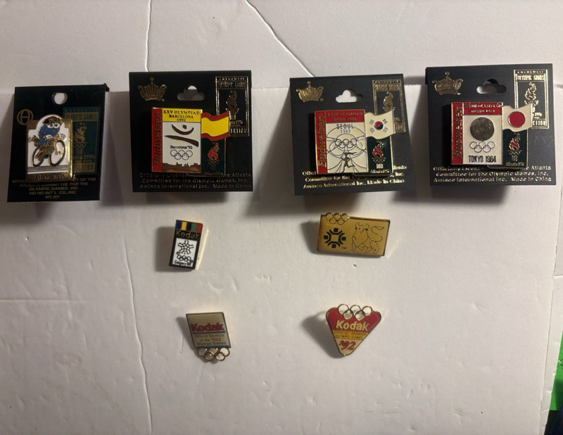 Lot of 7 Olympics Pins: Atlanta 1996, Barcelona 1992, Seoul 1988, Tokyo 1964 A