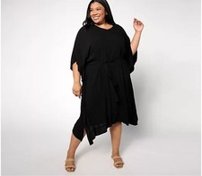 Denim Co Beach Woven Crepe Resort Caftan Size Slits Size XL Black