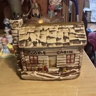 New ListingMcCoy Ceramic Log Cabin Cookie Jar Brown Beige Art Pottery USA 156 With Lid