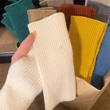 Half Finger Gloves for Women Winter Soft Warm Wool Knitting Arm Gloves Simple So
