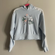 Girls Junior Adidas Hoodie XL 14-15Y Light Blue Butterfly Leopard