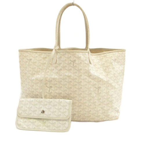 GOYARD Saint Louis PM Tote Bag White With Pouch Chevron Women's Handbag