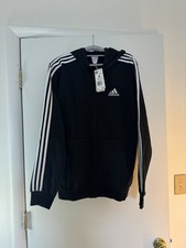 adidas Essentials 3-Stripes Full Zip Hoodie Men  s Large Black Fleece Jacket New
