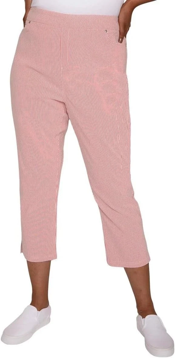 Mario Serrani Comfort Stretch Ladies' Pull-on Capri, Tomato/Ivory, S