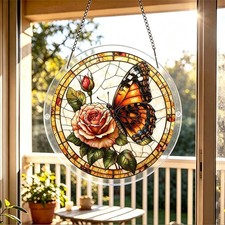Soft Neutral Background Butterfly Rose Acrylic Puzzle Suncatcher Home Decor