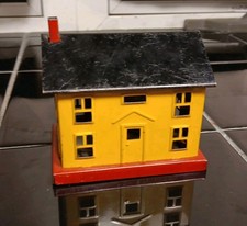 Vtg Metal Tin Colonial House Savings Bank~Great Colors~No Badged Scarce Version