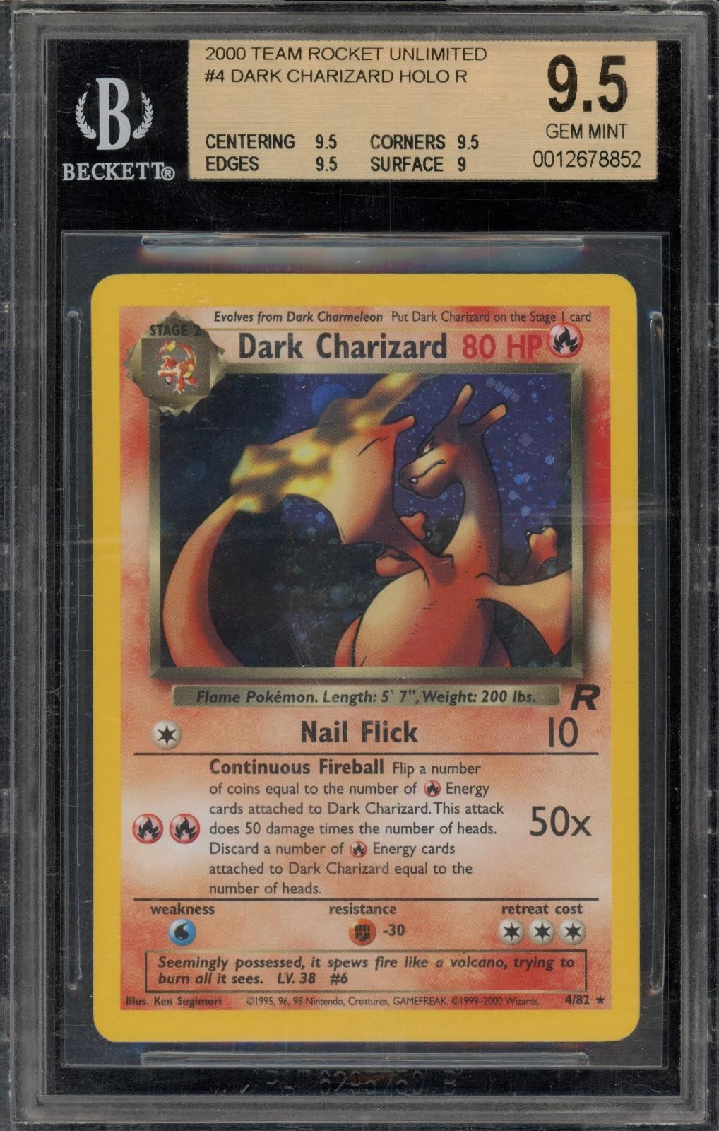 Pokemon Dark Charizard Holo Team Rocket Unlimited 4 Bgs 9.5 view 1