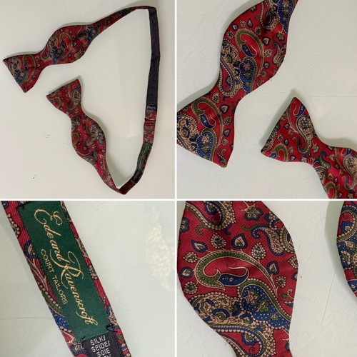 Ede & Ravenscroft Court Tailors Vintage Red Paisley Pure Silk Bow Tie Dickie Bow - Picture 1 of 6