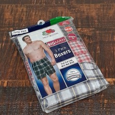 Fruit of the Loom Big Man 3 Pack Boxers 3XB 50-52 Roomier Fit Tartan Plaid New