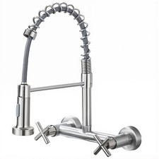 Commercial 8 Inch 2 Handle Wall Mount Kitchen Sink Faucet with Pull Down Sprayer