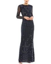 Mac Duggal Embellished High Neck Illusion Column Gown Women's Blue 8