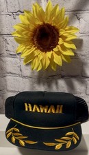 Vintage Hawaii Mesh Back Snap Back Trucker Hat Black Yellow Rope 80-90 s