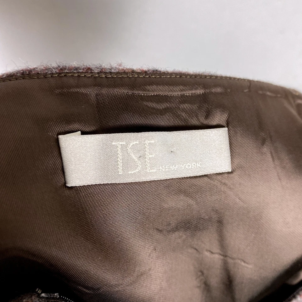 TSE 裙子尺寸 4 小号羊毛意大利紫色棕色内衬拉链 Midi 粗花呢铅笔职业 — 第 3/4 张图片