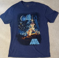 Star Wars Graphic T-Shirt Mens Small Blue Darth Vader Luke Leia Vintage Disney