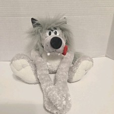 Aurora Cartoon Grey Wolf 10" Plush Hugger Red Hanging Tongue