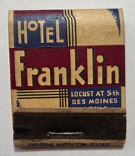 Vintage HOTEL FRANKLIN, FULL matchbook; 1930s; Unstruck NOS; Des Moines, Iowa