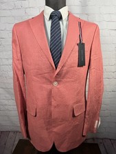  295 New TOMMY HILFIGER Mens Light Red SLIM FIT Linen Jacket Coat Blazer 40R