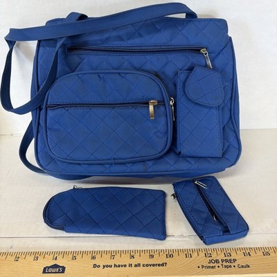 Blue Purse with Matching Wallet and Sunglasses Pouch for Women