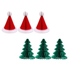 6 Pcs Honeycomb Paper Christmas Hats And Tree Pendant Xmas Decor For Party