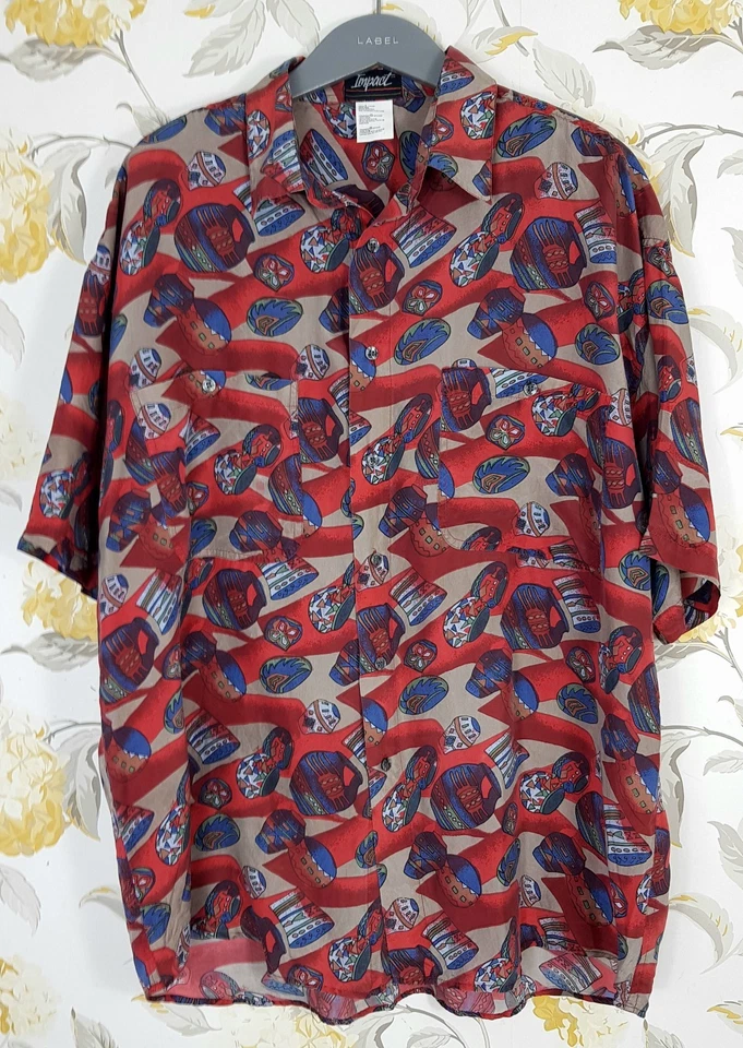 Vintage Impact Silk Shirt Size L Short Sleeve  - Image 4 of 4