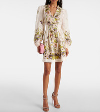 Zimmermann Halliday Plunge Mini Dress, NWT, SZ AU 3/US 10, in cream multi floral