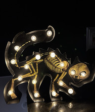 Joann Black Cat Skeleton Halloween Light Table Decor Metal Creepy Prop 2017 New