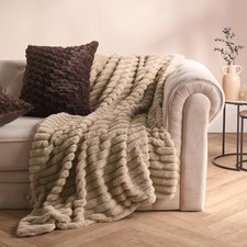 OHS Faux Fur Ribbed Fleece Throw Over Bed Blanket Warm Supersoft