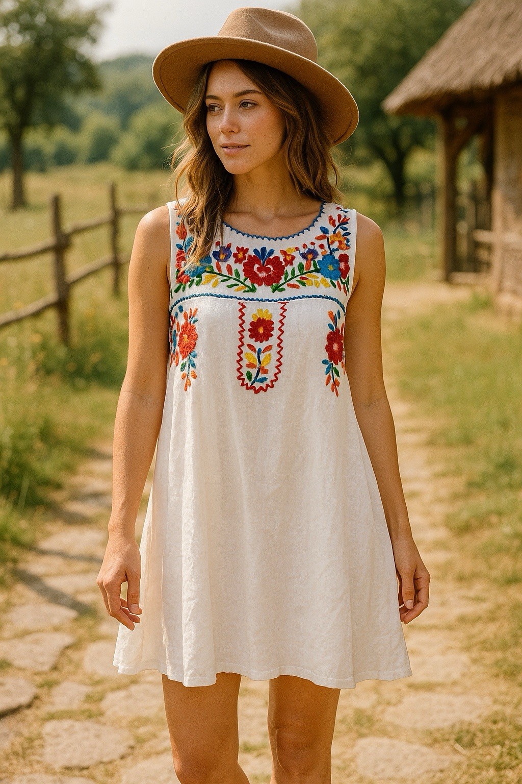 Vestido Jodifl Mujer L Blanco Floral Bordado Sin Mangas Boho Fiesta Resortwear