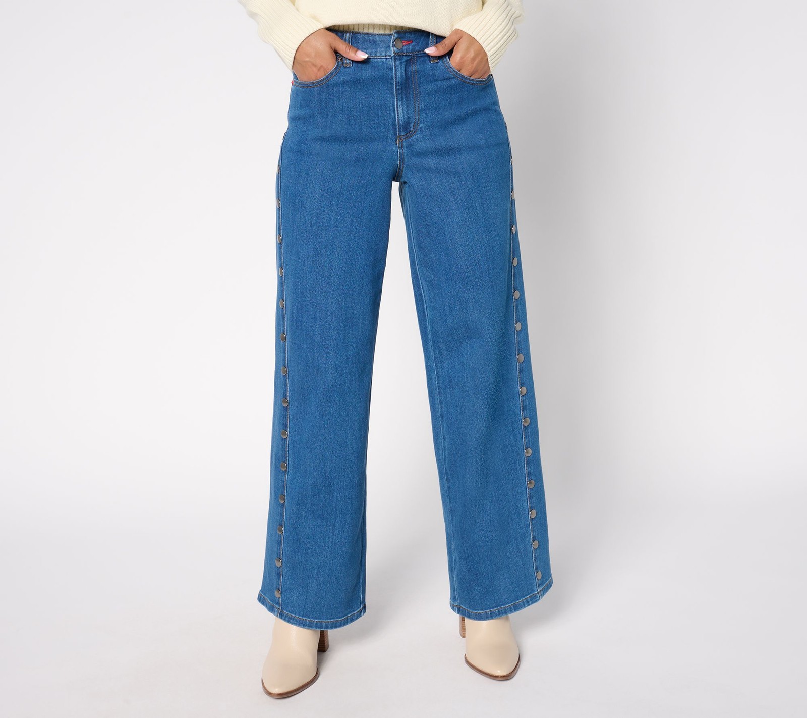 Peace Love World Women's Pants Sz 8 Wide Leg Jeans w Forward Seam Blue A674045