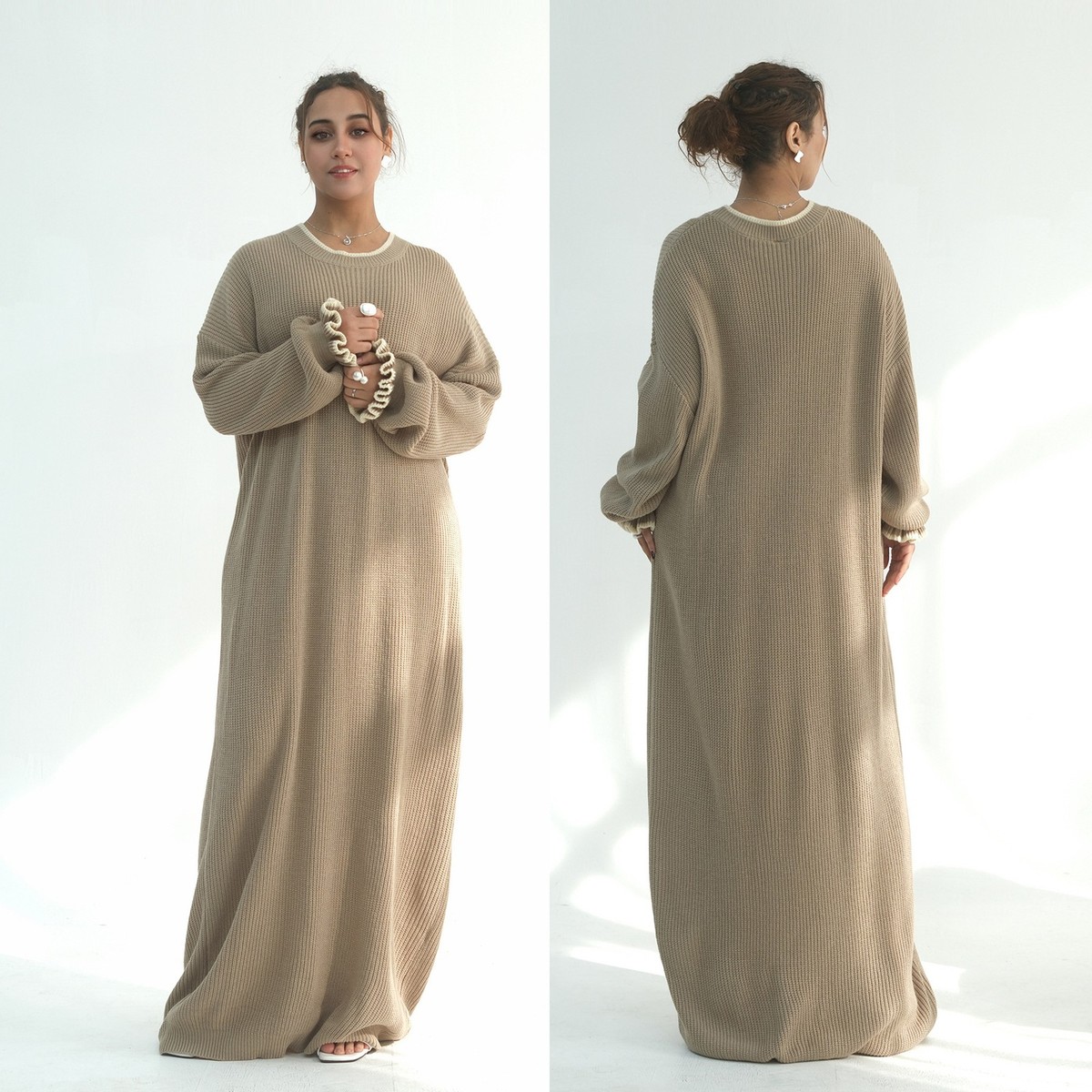 Elegant Abaya Women Muslim Long Maxi Dress Turkey Kaftan Modest Thicken  Dresses