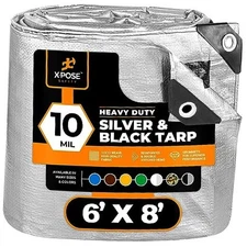 Heavy Duty Poly Tarp - 6' x 8' - 10 Mil Thick 6 Feet x 8 Feet Silver/Black