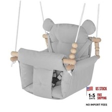 Baby Swing Indoor Outdoor,Secure Canvas Wooden Toddler Swing Seat, 3-Point Gray