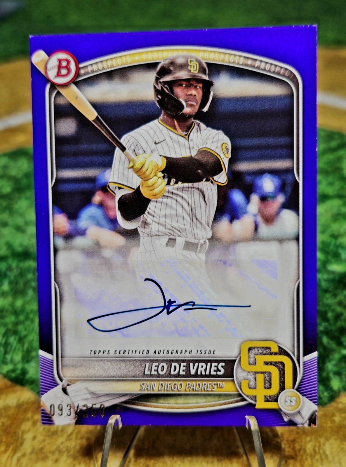2025 Bowman #BPA-LD Leo De Vries Purple /250 Autograph San Diego Padres