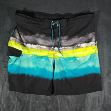 George Mens XL 40-42 Swim Trunks Board Shorts Striped Blue Yellow Black