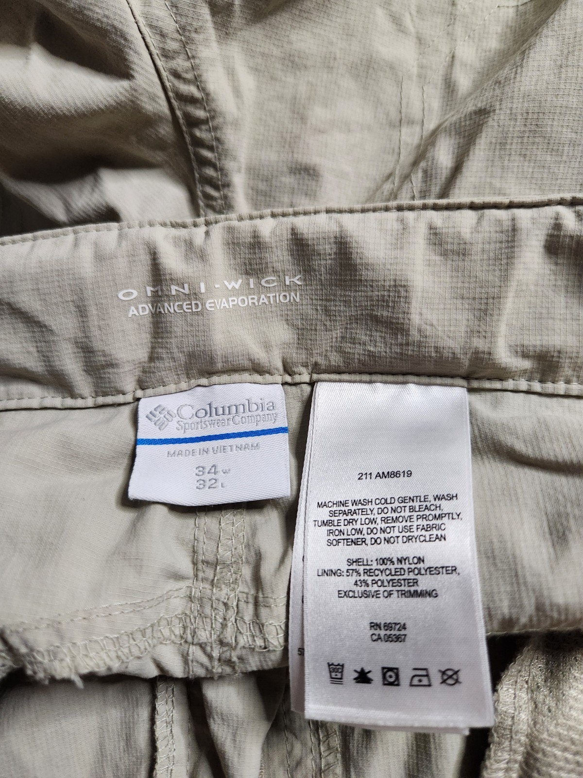 Columbia Omni-Wick Convertible Pants Mens Size 34x32 Beige Lightweight Nylon NEW thumbnail 5