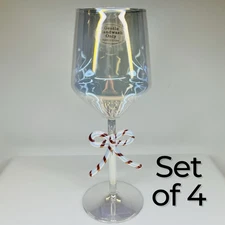 Christmas Wine Glasses Cocktail Barware Red White Candy Cane Bow Rare SET OF 4