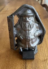 ANTIQUE VTG Hinged Santa chocolate mold; Standing cast iron one piece
