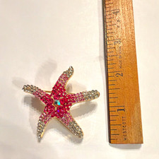 Starfish Brooch Pin Pink Rhinestone Silver Tone Pave Beach Theme 2 in