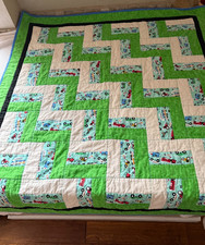 Handmade Children Toddler Kid Quilt Patched Front Cars Trucks Train Pattern
