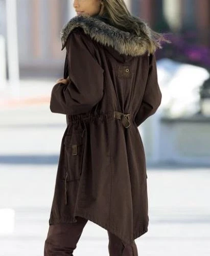 NEU: KHAKI WATTIERTER PARKA mit LEDERIMITAT und WEBPELZ 34/36 TOGETHER  *2977197 - Bild 2 von 3