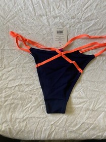 L'Agent Agent Provocateur Eleena Strappy Bikini Bottom Navy Orange NWT Size L