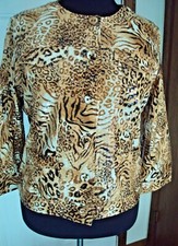 Ruby Road Womens Jacket Size 14 Poly Blend Animal Print 6 Button Front Shiny New