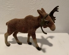 Flocked Bull Moose Deer Antlers Plastic Figurine - Unbranded