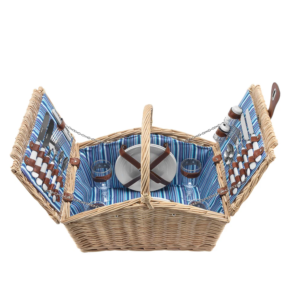 anndora® Picknickkorb 4 Personen Weidenkorb Henkelkorb natur + Zubehör 23 tlg.