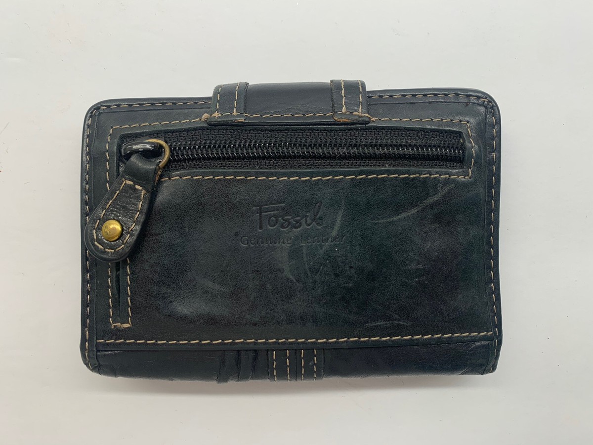 Fossil Womens Vintage Snap Clutch Wallet, Distressed Dark Leather