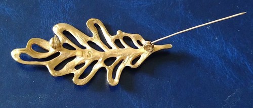 Parure Chaîne avec Pendentif et Broche en Forme de Feuille Doré Signé FS - Picture 8 of 12