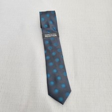 Kenneth Cole Reaction Silk Tie Mens Gray Blue Polka Dot Tie 59 3/8 inches