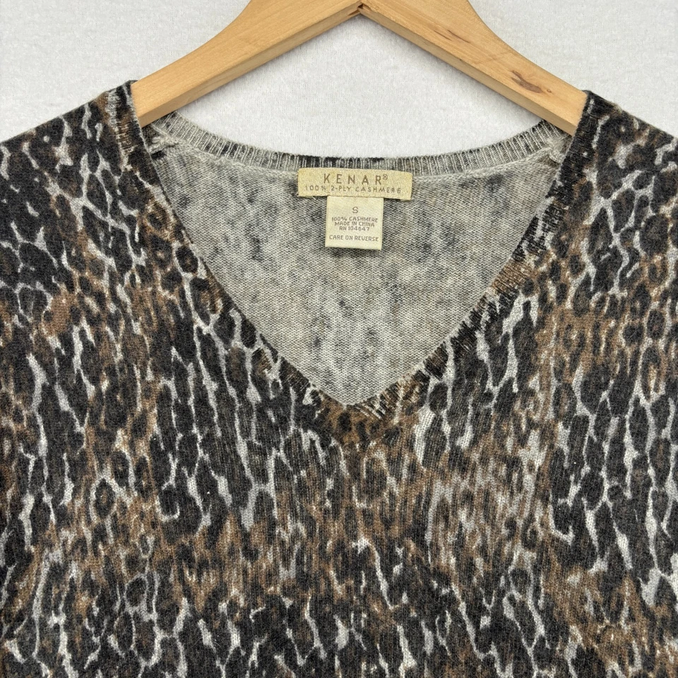 Suéter para mujer KENAR S 2 capas cachemir top leopardo cuello en V manga 3/4 marrón Foto 4 de 4